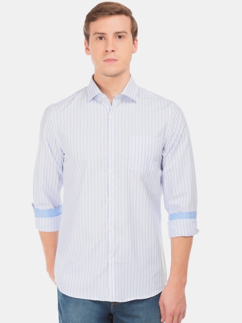 

Excalibur Men White & Blue Slim Fit Striped Casual Shirt