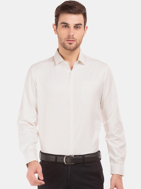

Excalibur Men Cream-Coloured Slim Fit Striped Formal Shirt