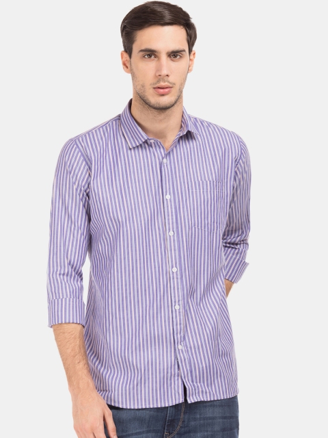 

Excalibur Men Purple & White Slim Fit Striped Casual Shirt