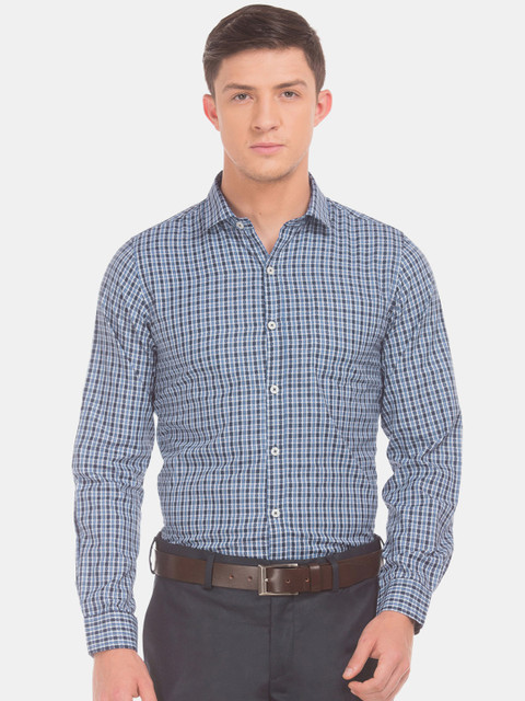 

Excalibur Men Blue & White Slim Fit Checked Formal Shirt