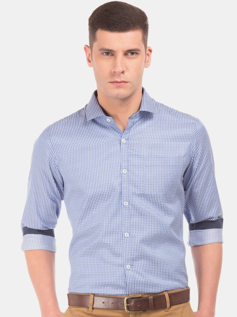 

Excalibur Men Blue & White Slim Fit Checked Smart Casual Shirt