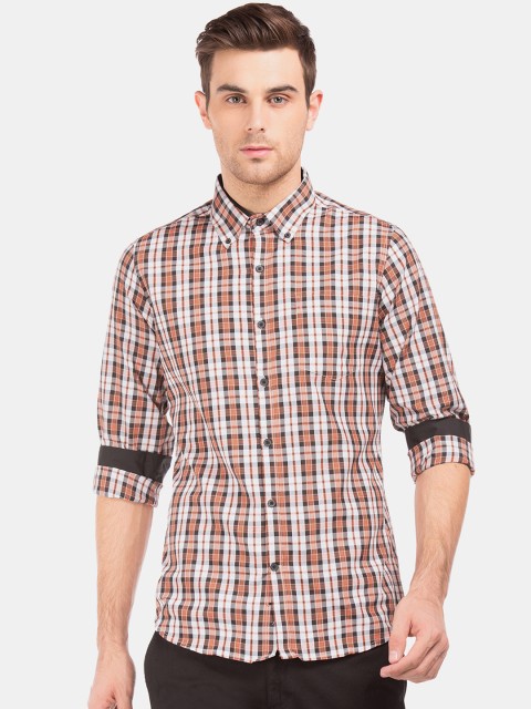 

Excalibur Men Orange & Brown Slim Fit Checked Casual Shirt