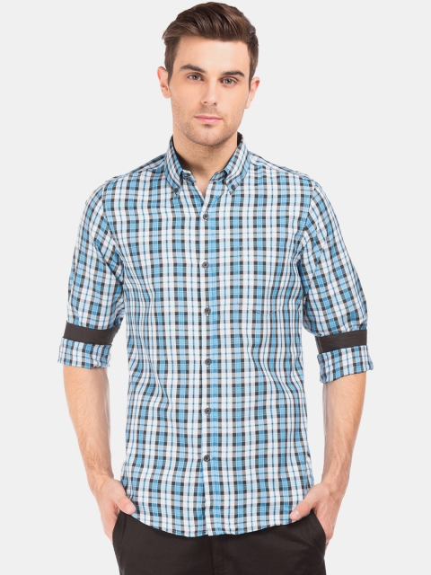 

Excalibur Men Blue & White Slim Fit Checked Casual Shirt