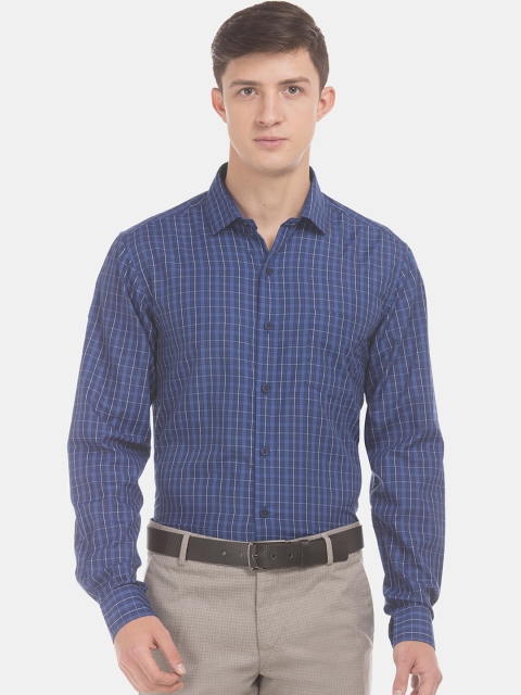 

Excalibur Men Navy Blue & White Regular Fit Checked Formal Shirt