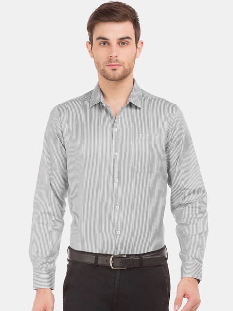 

Excalibur Men Grey & White Slim Fit Striped Formal Shirt