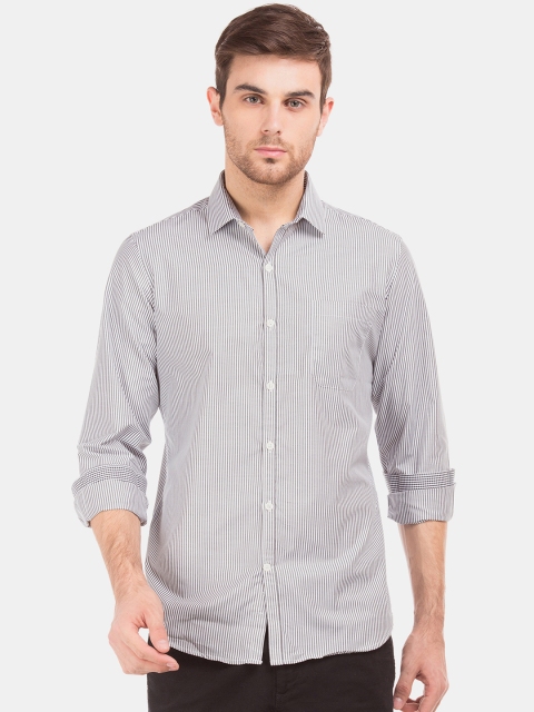 

Excalibur Men Grey & White Slim Fit Striped Casual Shirt