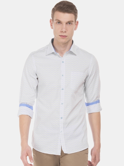 

Excalibur Men White & Blue Slim Fit Striped Casual Shirt
