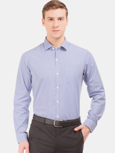

Excalibur Men White & Navy Blue Slim Fit Checked Formal Shirt