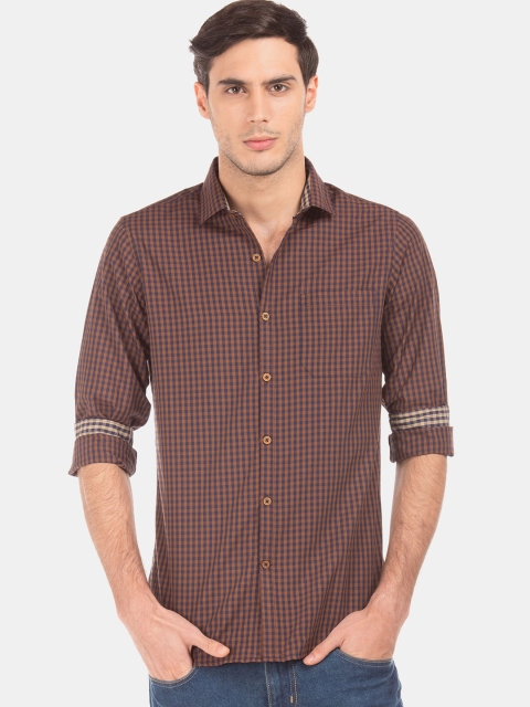 

Excalibur Men Brown & Navy Blue Slim Fit Checked Casual Shirt