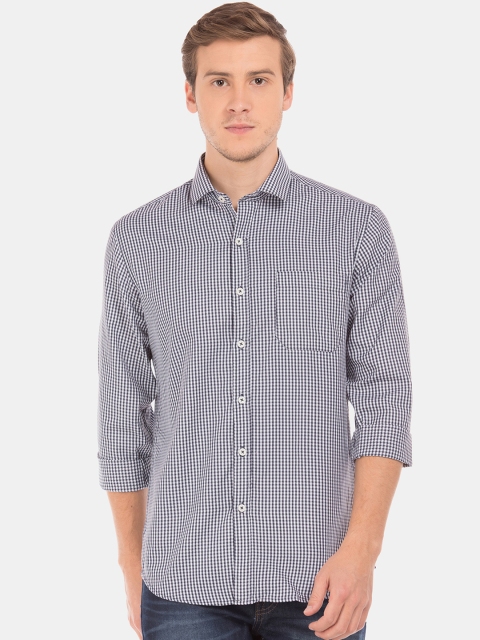 

Excalibur Men Navy Blue & White Regular Fit Checked Casual Shirt
