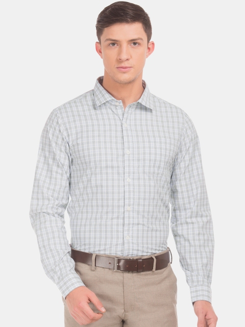

Excalibur Men Grey & White Slim Fit Checked Formal Shirt