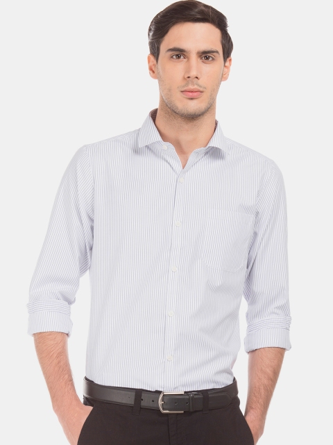 

Excalibur Men White Slim Fit Striped Casual Shirt