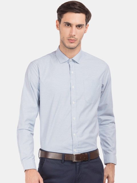 

Excalibur Men Blue & White Regular Fit Self Design Formal Shirt