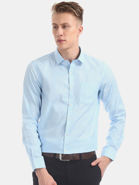 

Excalibur Men Blue & Black Regular Fit Striped Formal Shirt