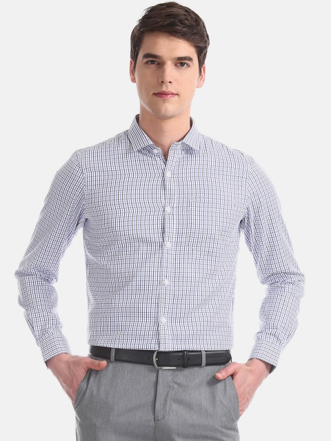 

Excalibur Men White & Blue Regular Fit Checked Formal Shirt