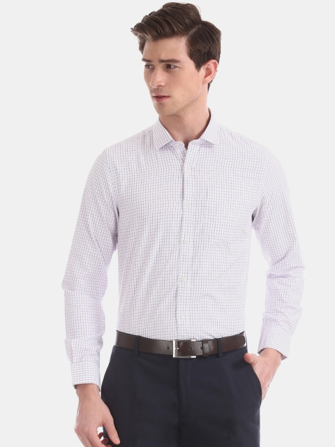 

Excalibur Men White & Purple Regular Fit Checked Formal Shirt