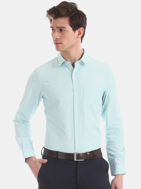 

Excalibur Men Sea Green Regular Fit Striped Formal Shirt