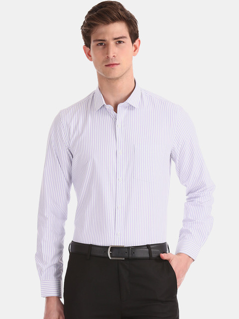 

Excalibur Men White & Purple Regular Fit Striped Formal Shirt