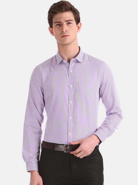 

Excalibur Men Purple & White Regular Fit Checked Formal Shirt