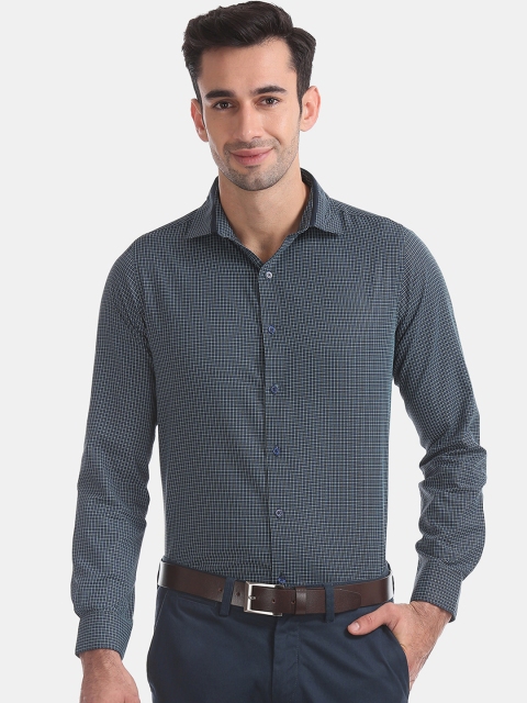 

Excalibur Men Navy Blue Slim Fit Checked Formal Shirt