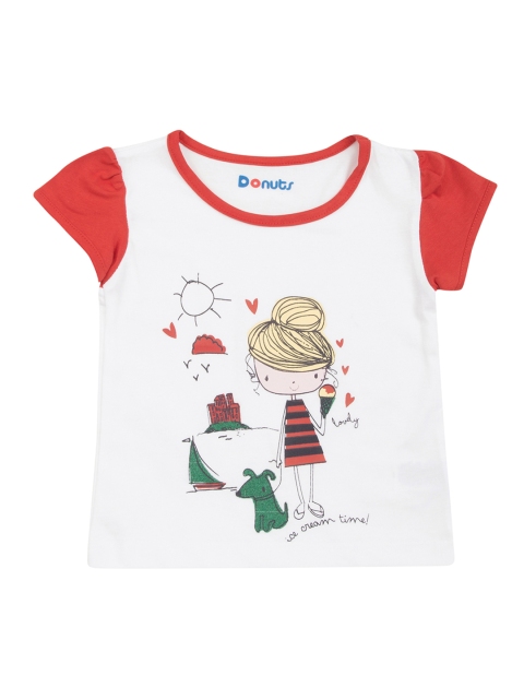 

Donuts Girls White & Red Glitter Printed Round Neck T-shirt