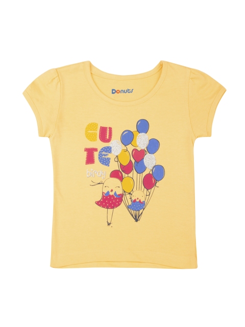 

Donuts Infant Girls Yellow Printed Round Neck T-shirt