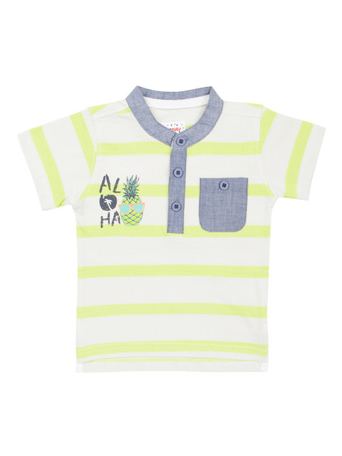 

Donuts Infant Boys White Striped Mandarin Collar Chambray Woven Pure Cotton T-shirt