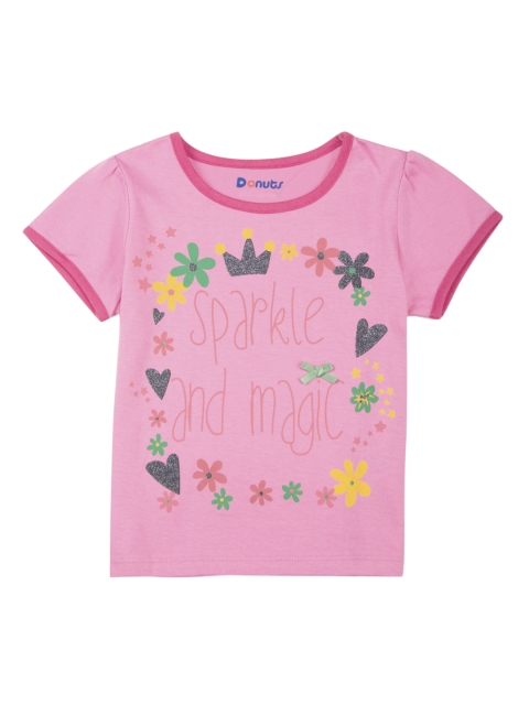 

Donuts Infant Girls Pink Printed Round Neck T-shirt