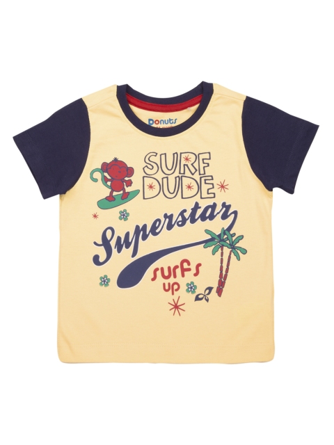 

Donuts Infant Boys Yellow Printed Round Neck T-shirt
