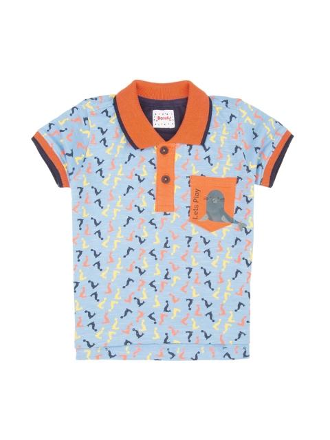 

Donuts Boys Blue Printed Polo Collar T-shirt