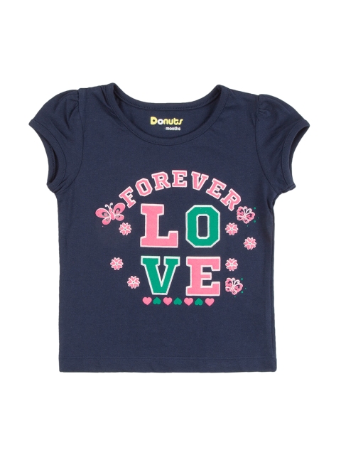 

Donuts Infant Girls Navy Blue Printed Round Neck T-shirt