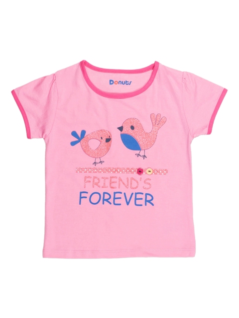 

Donuts Infant Girls Pink Glitter Printed Round Neck T-shirt