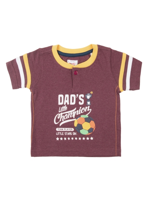 

Donuts Infant Boys Burgundy Printed Henley Collar T-shirt