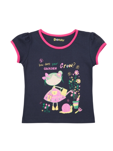 

Donuts Girls Blue Printed Round Neck T-shirt