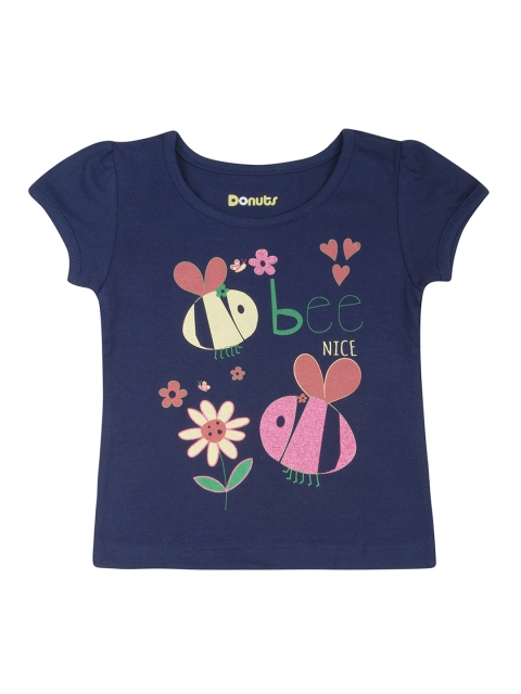 

Donuts Girls Blue Printed Round Neck T-shirt