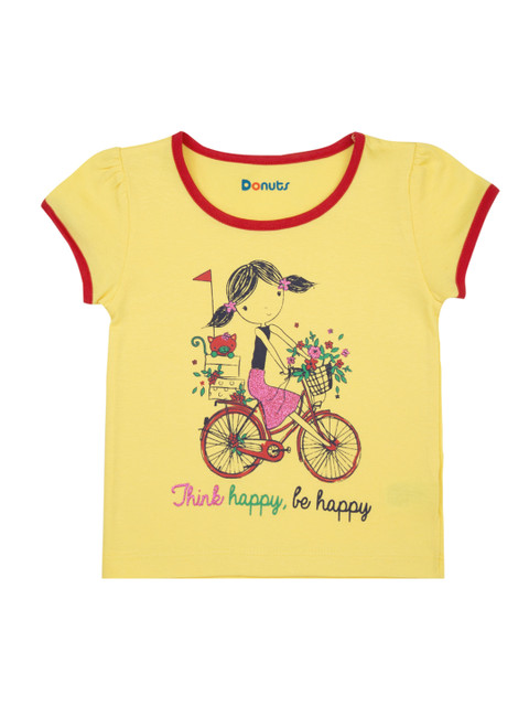 

Donuts Girls Yellow Printed Round Neck T-shirt