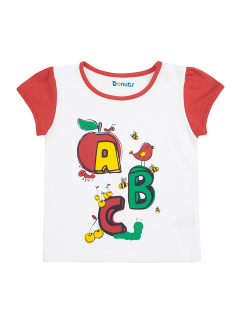 

Donuts Girls White Printed Round Neck T-shirt