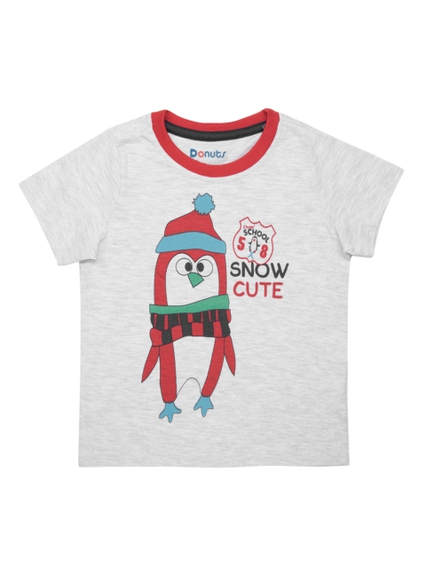 

Donuts Boys Grey & Red Printed Round Neck T-shirt