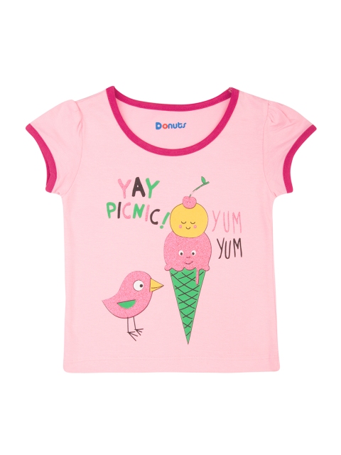 

Donuts Girls Pink Printed Round Neck T-shirt