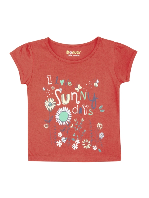 

Donuts Girls Red Printed Round Neck T-shirt