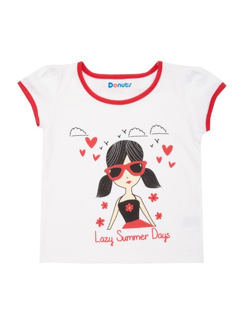 

Donuts Infant Girls White Printed Round Neck T-shirt