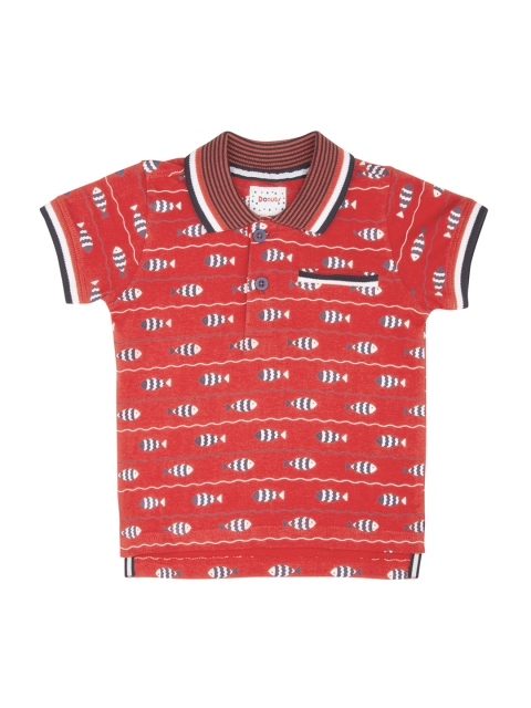 

Donuts Boys Red & White Printed Polo Collar T-shirt