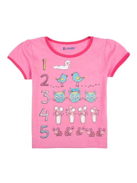 

Donuts Girls Pink Printed Round Neck T-shirt