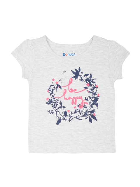 

Donuts Girls Grey Melange Printed Round Neck T-shirt