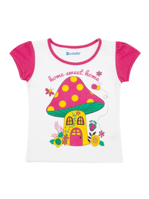 

Donuts Girls White & Pink Printed Round Neck T-shirt