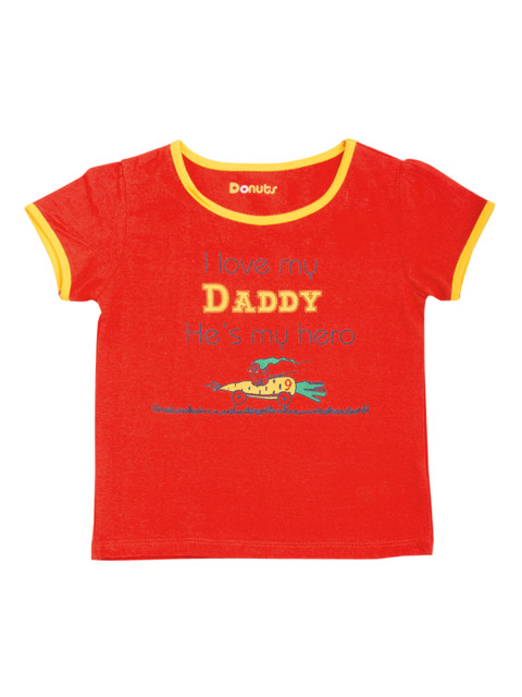 

Donuts Infant Red & Yellow Printed Round Neck T-shirt
