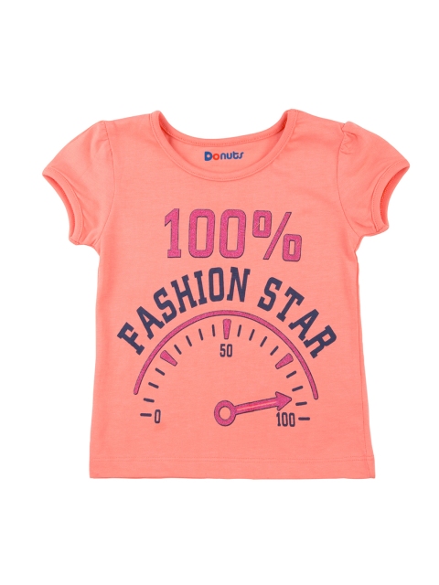 

Donuts Girls Coral Pink Printed Round Neck T-shirt