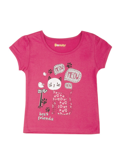 

Donuts Girls Pink Printed Round Neck T-shirt