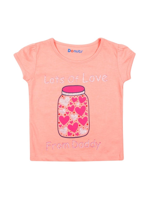 

Donuts Girls Pink Printed Round Neck T-shirt