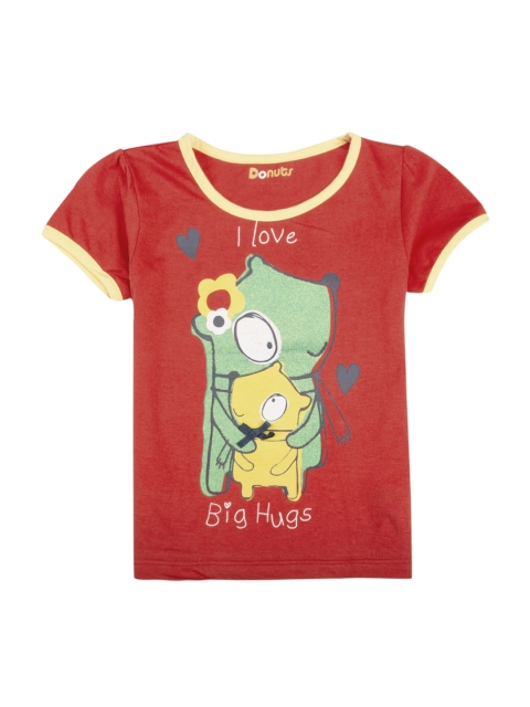 

Donuts Girls Red Printed Round Neck T-shirt
